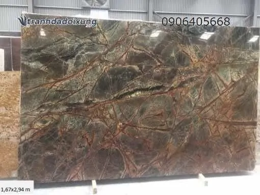 Tấm Tranh đá đối xứng thạch anh nhện giăng tơ S T13 tại kho