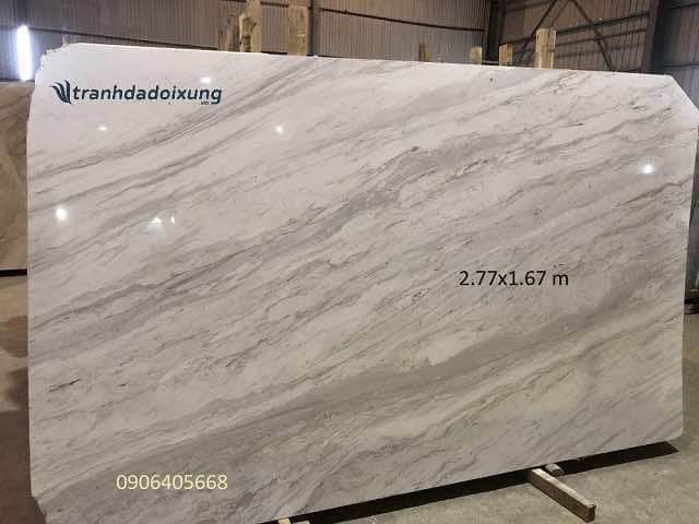 Tranh đá đối xứng marble trắng vân mây cao cấp nguyên tấm CML M2
