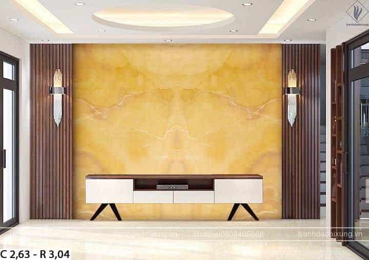 Tranh đá xuyên sáng Onyx vàng nâu trang trí phòng khách số 2 S O18