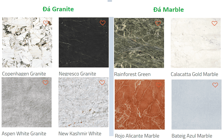 So sánh màu sắc đá Granite và đá marble