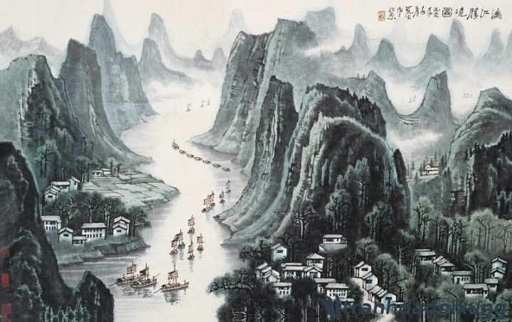 Tranh sơn thủy phong thủy Trung Quốc mẫu 2