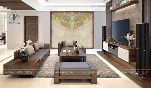 Tranh đá Onyx HD 1-8 tạo điểm nhấn phòng khách khi được chiếu sáng